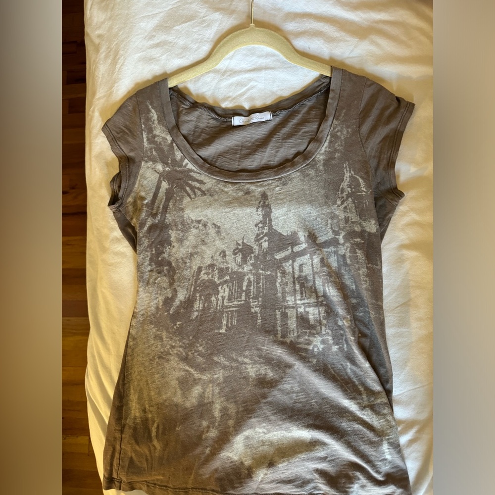 Charlotte Russe: brown/tan printed short sleeve shirt